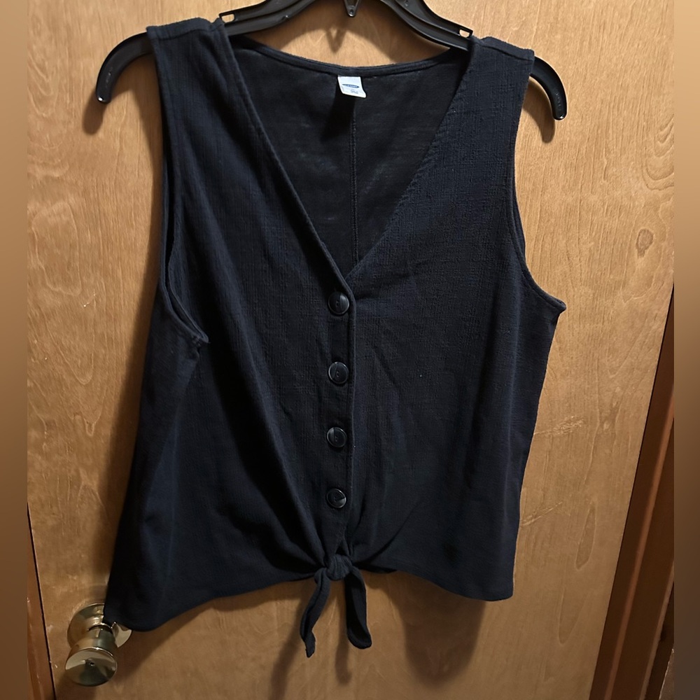 Old Navy Black Button-Front Tie Front Top XL
